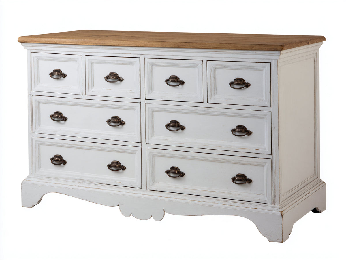 Cassettiera - legno-metallo - 135 x 45 x 85 cm - bianco anticato-legno naturale - stile rustico