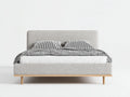 Letto matrimoniale - tessuto-legno - 208x180x110 cm - beige chiaro-legno naturale - stile moderno essenziale