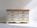 Cassettiera - legno-metallo - 120 x 42 x 80 cm - bianco anticato-legno naturale - stile rustico