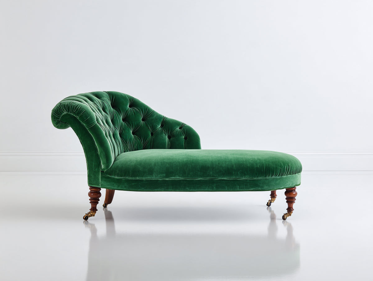 Chaise longue - velluto-legno-metallo - 168x75x86 cm - verde smeraldo - stile classico capitonné