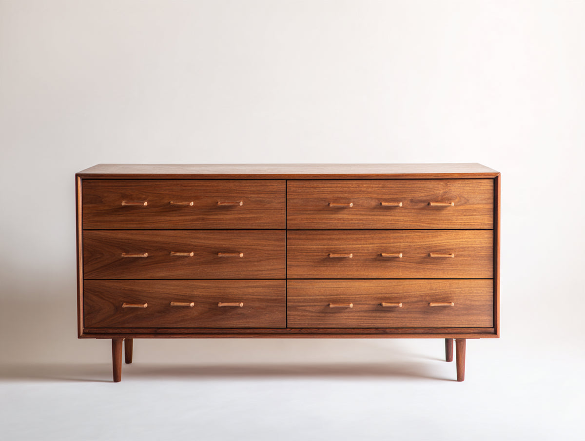 Cassettiera - legno - 150 x 45 x 78 cm - marrone noce - stile moderno retrò