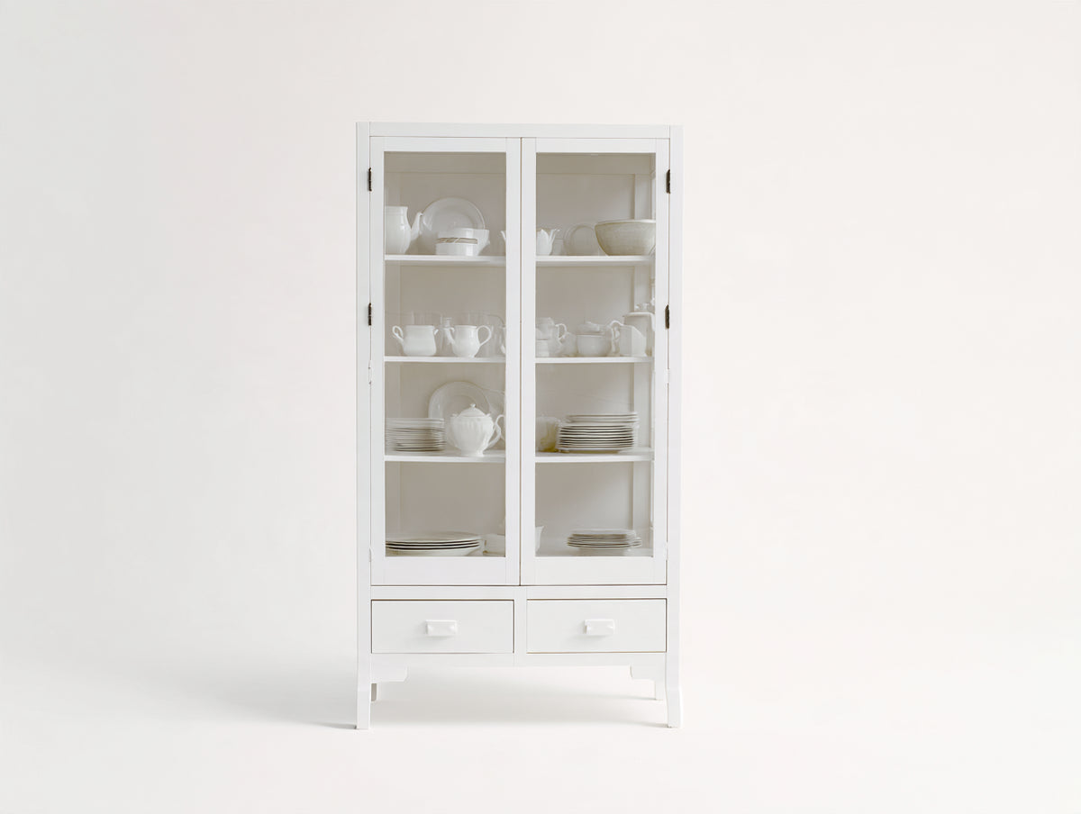 Vetrina - Legno-Vetro-Metallo - 82x36x172 cm - Bianco - Stile moderno minimalista