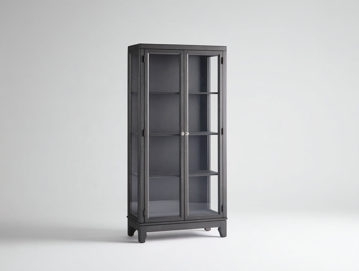 Vetrina - Legno-Vetro - 80x35x180 cm - Grigio antracite - Stile moderno
