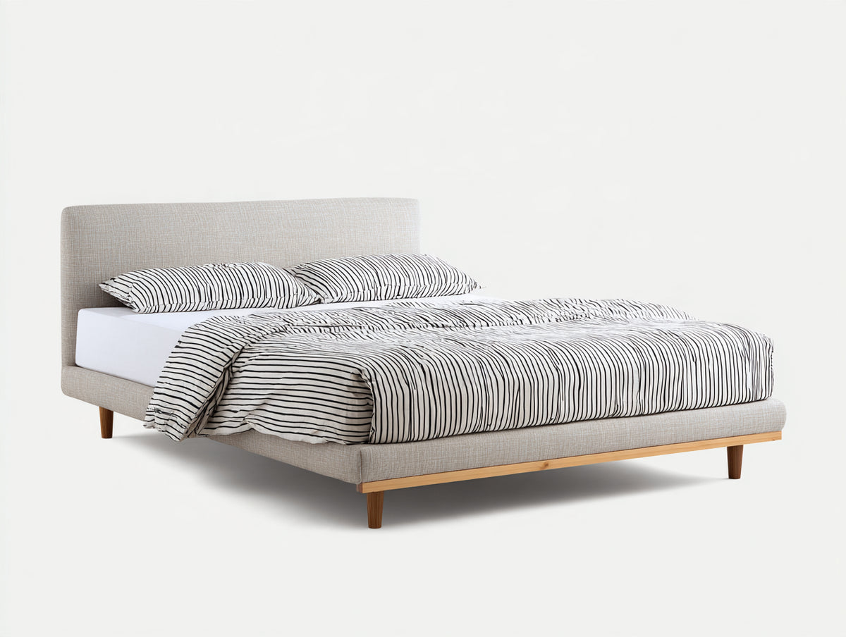 Letto matrimoniale - tessuto-legno - 212x182x108 cm - beige-legno naturale - stile moderno minimalista