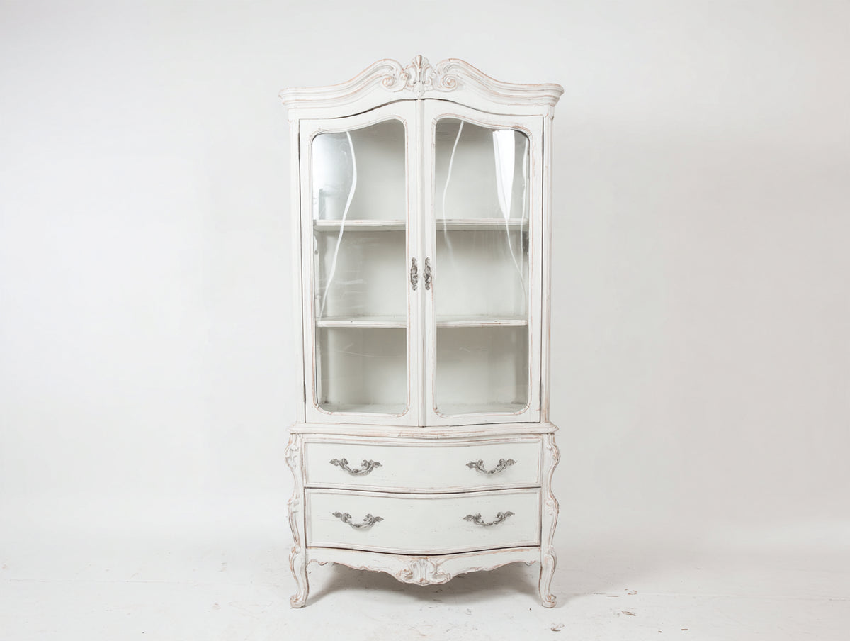 Vetrina - Legno-Vetro-Metallo - 95x42x190 cm - Bianco antico - Stile classico