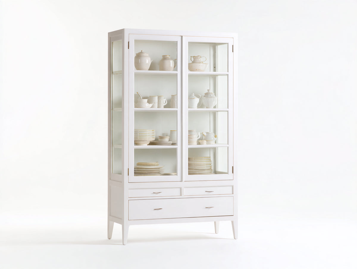Vetrina - Legno-Vetro-Metallo - 94x40x186 cm - Bianco - Stile contemporaneo