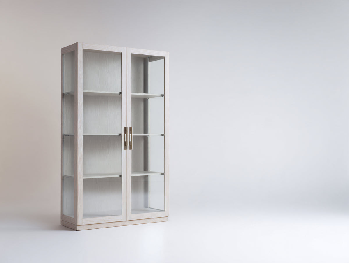 Vetrina - Legno-Vetro-Metallo - 90x36x178 cm - Rovere chiaro - Stile contemporaneo