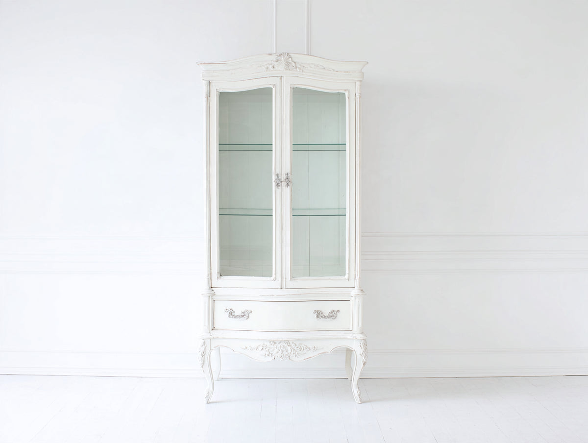 Vetrina - Legno-Vetro-Metallo - 88x40x188 cm - Bianco avorio - Stile classico decorativo