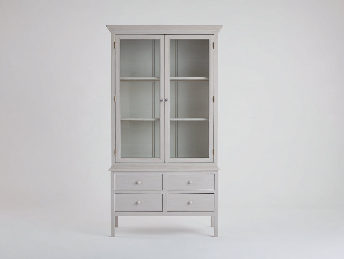Vetrina - Legno-Vetro-Metallo - 86x39x176 cm - Grigio perla - Stile classico contemporaneo