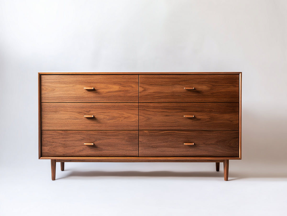 Cassettiera - legno-metallo - 145 x 44 x 79 cm - marrone noce - stile moderno retrò