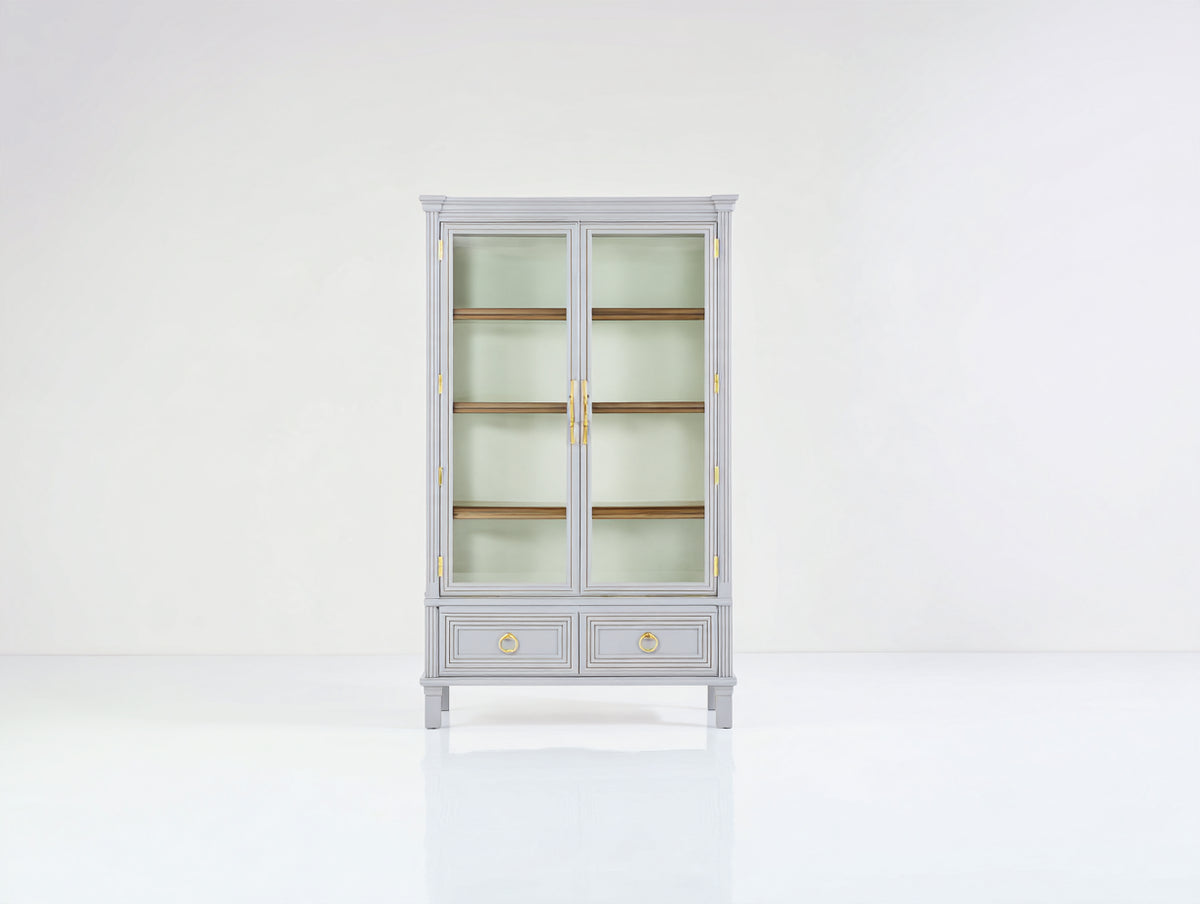 Vetrina - Legno-Vetro-Metallo - 88x38x180 cm - Grigio chiaro - Stile classico contemporaneo