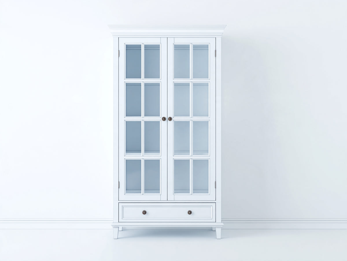 Vetrina - Legno-Vetro-Metallo - 96x41x192 cm - Bianco - Stile classico